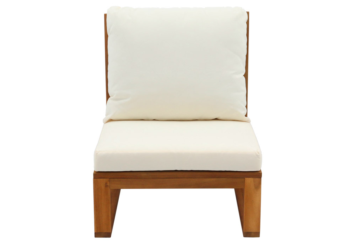Salon de jardin d'angle 6-8 places en bois massif avec coussins d�houssables beige naturel SALSA