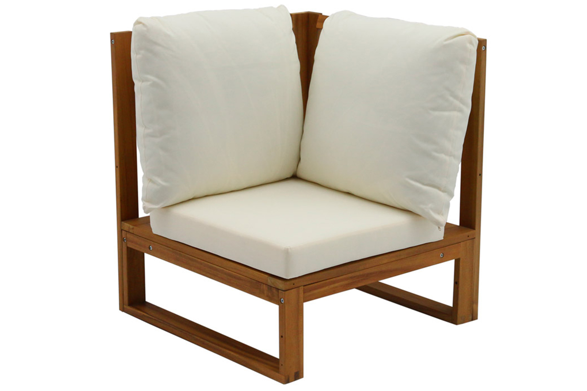 Salon de jardin d'angle 6-8 places en bois massif avec coussins d�houssables beige naturel SALSA