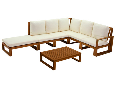 Salon de jardin d'angle 6-8 places en bois massif avec coussins d&eacute;houssables beige naturel SALSA