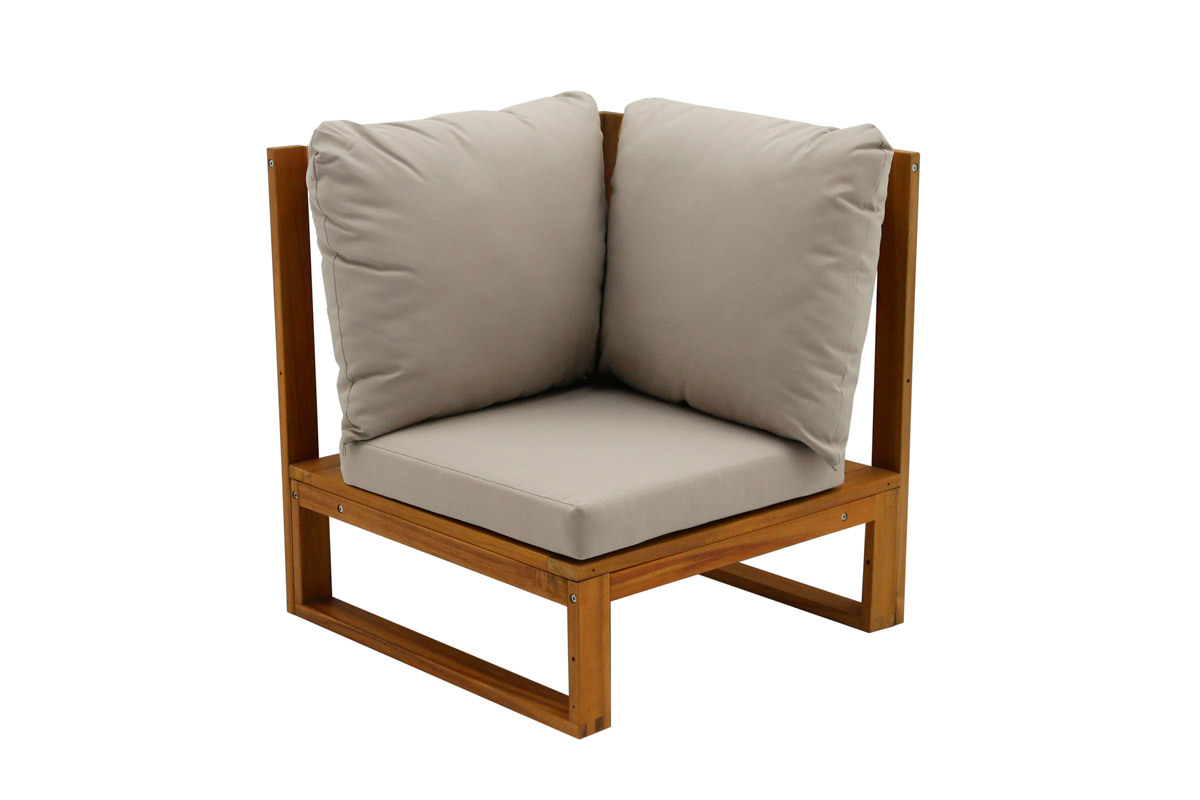 Salon de jardin d'angle 6-8 places en bois massif avec coussins d�houssables taupe SALSA