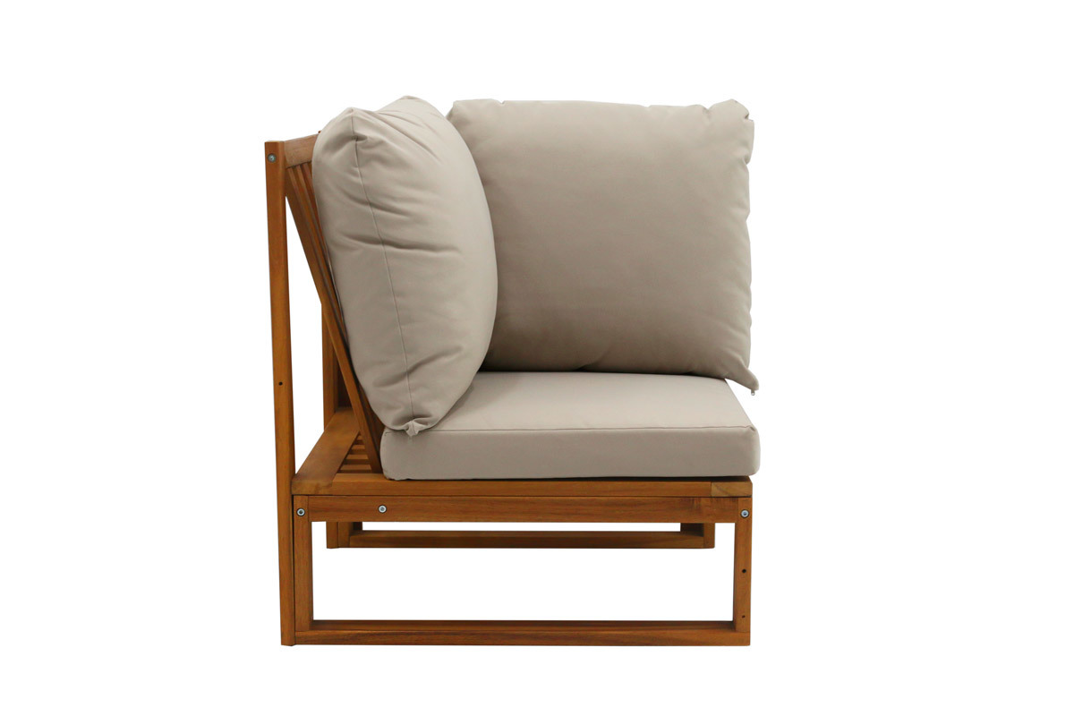 Salon de jardin d'angle 6-8 places en bois massif avec coussins d�houssables taupe SALSA