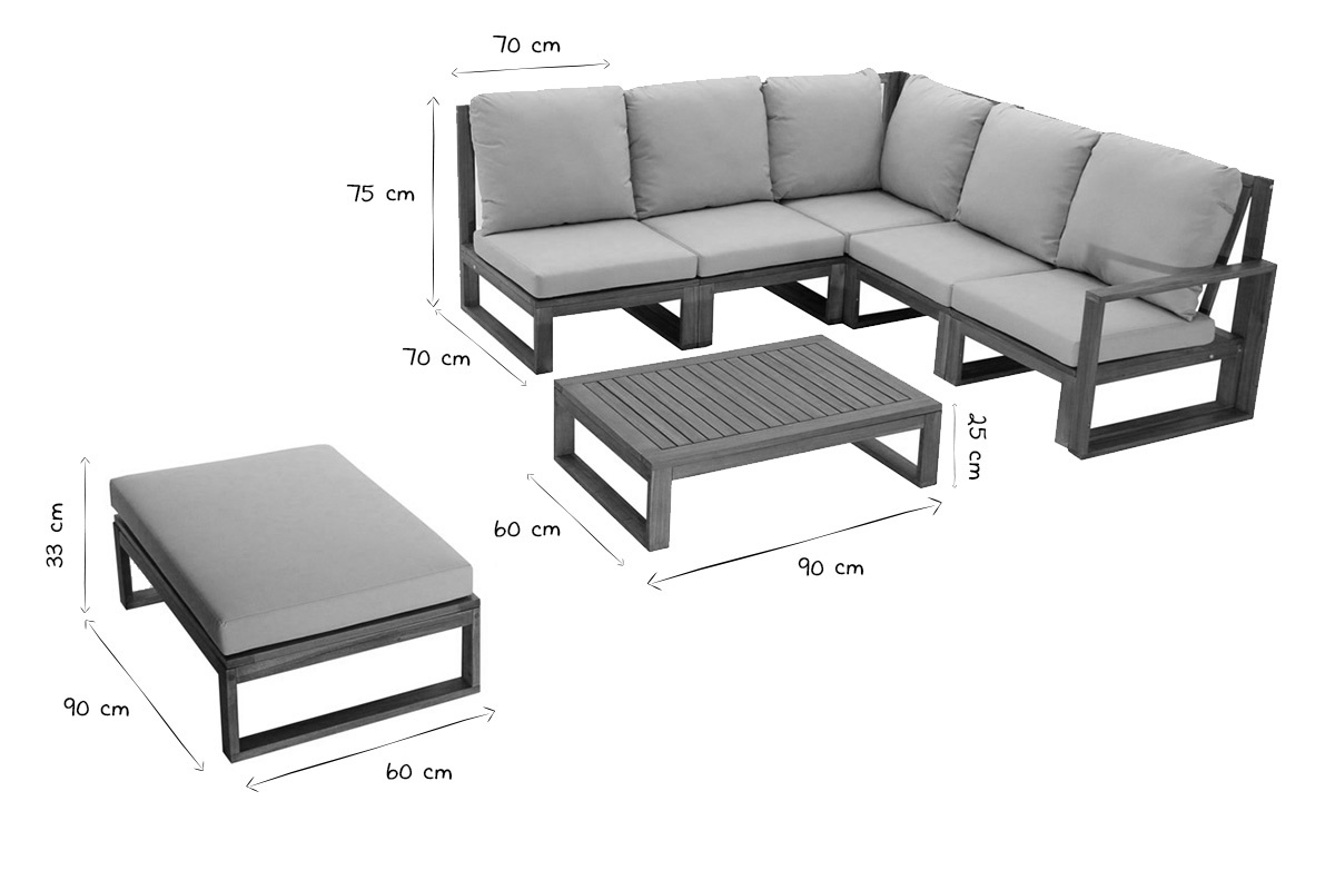 Salon de jardin d'angle 6-8 places en bois massif avec coussins d�houssables taupe SALSA