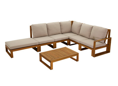 Salon de jardin d'angle 6-8 places en bois massif avec coussins d&eacute;houssables taupe SALSA