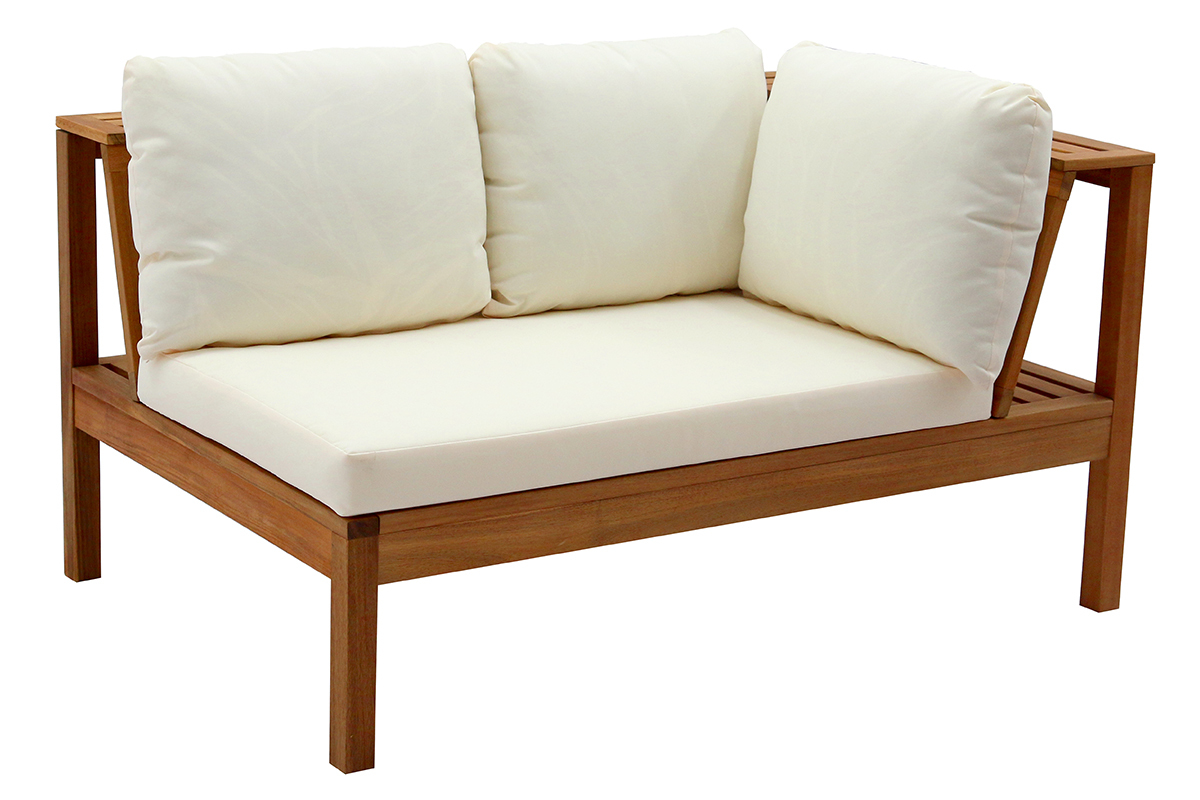Salon de jardin d'angle 6 places en bois massif avec coussins d�houssables beige naturel BELIZE