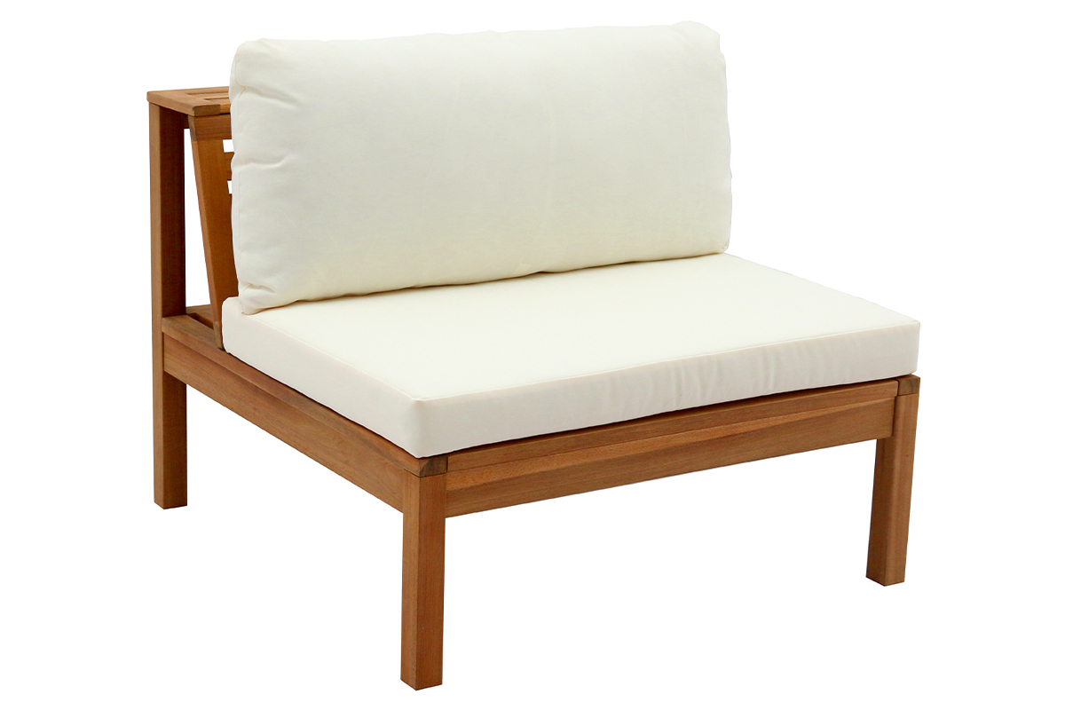 Salon de jardin d'angle 6 places en bois massif avec coussins d�houssables beige naturel BELIZE