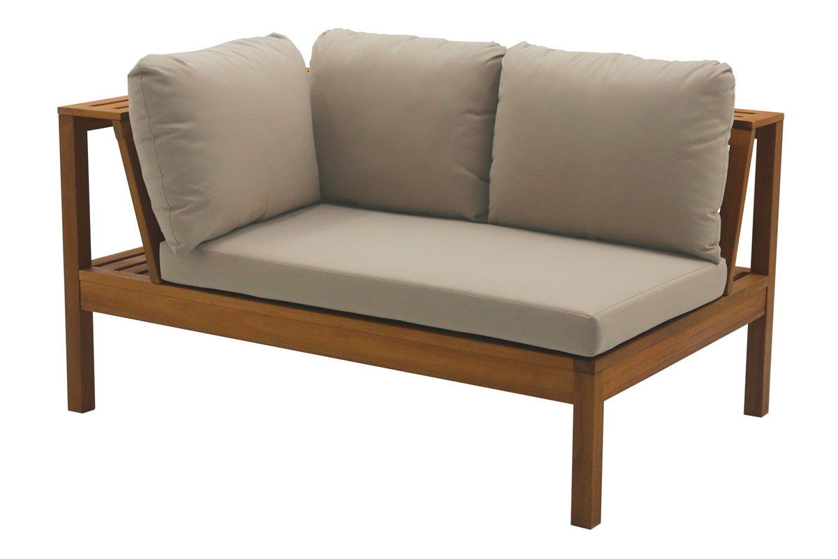 Salon de jardin d'angle 6 places en bois massif avec coussins d�houssables taupe BELIZE