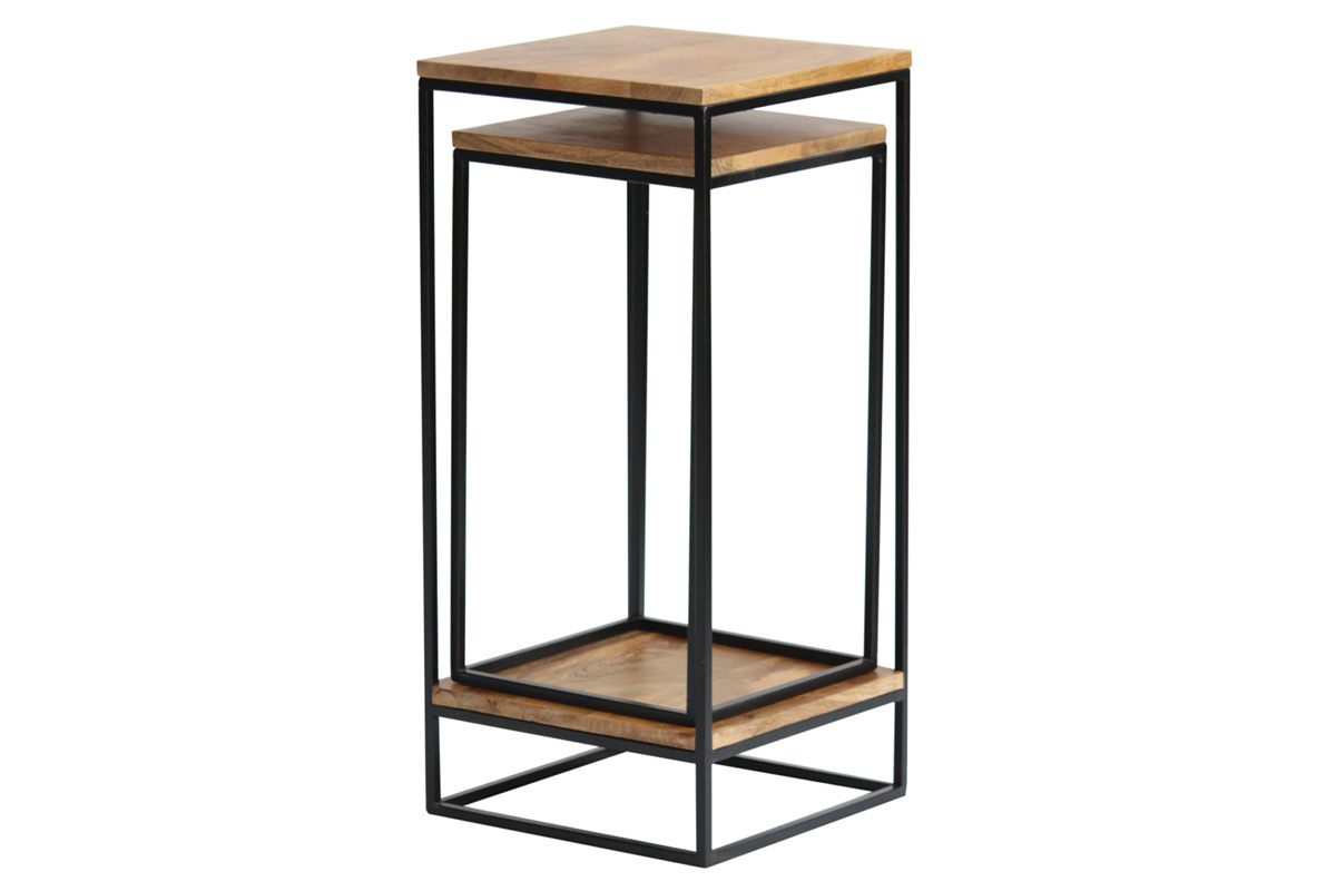 Sellettes gigognes en bois manguier massif et m�tal noir L34 cm (lot de 2)  IGGY