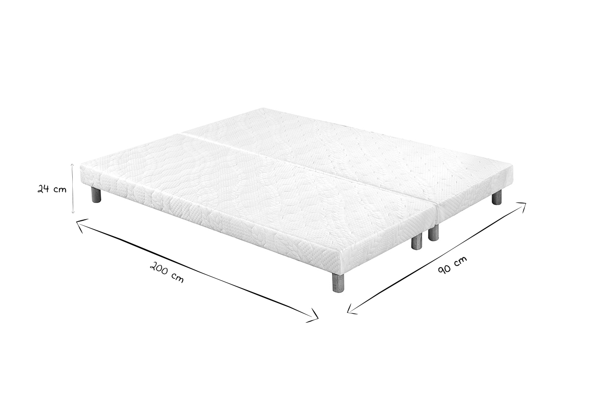 Dimensions des sommiers tapissiers 90 x 200 cm en noir et blanc.