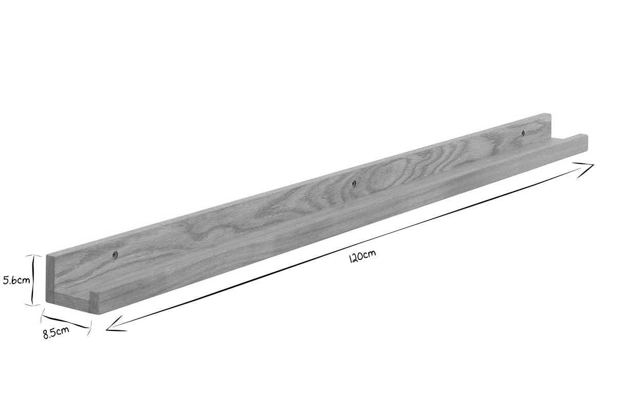 Dimensions de l'�tag�re murale LINEA en noir et blanc : 120 cm de long, 8,5 cm de large et 5,6 cm de haut.