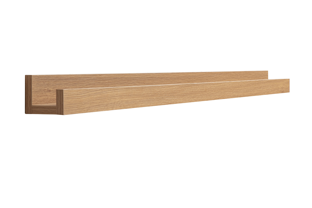 �tag�re murale en bois clair ch�ne LINEA, vue de 3/4, L120 cm.