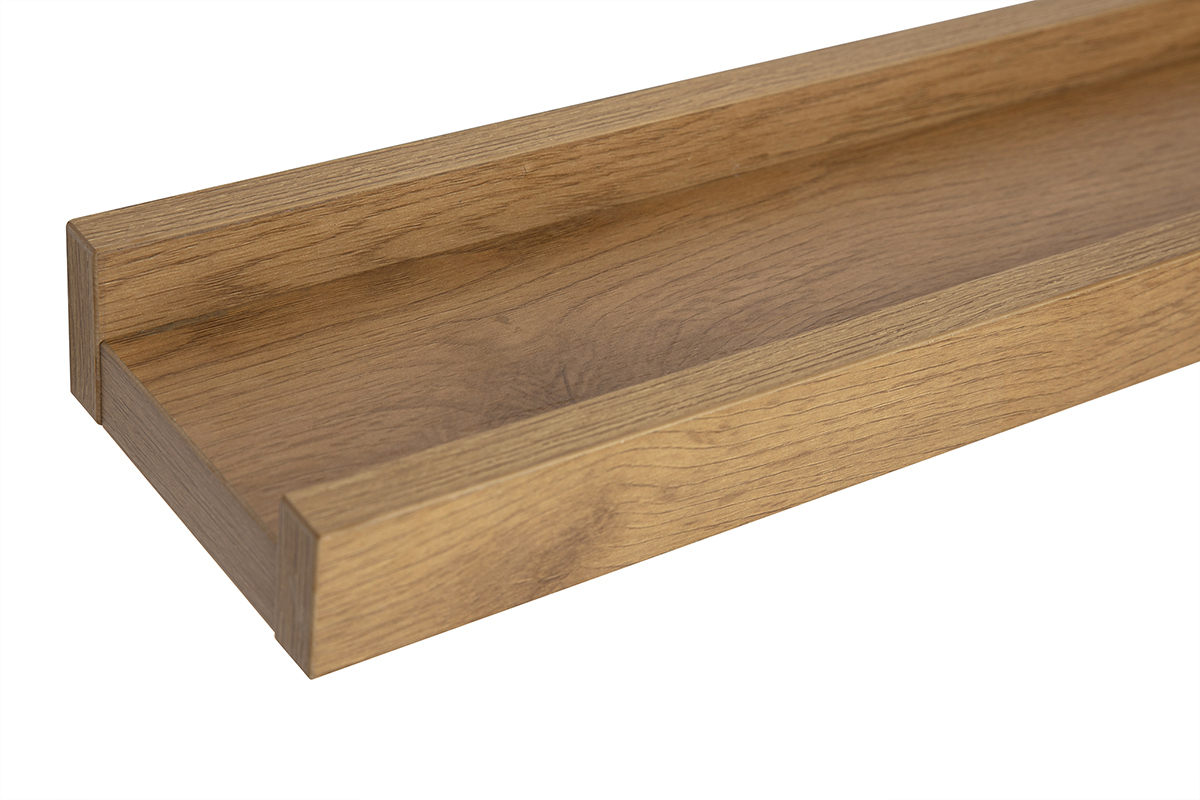 Support mural en bois clair ch�ne, vue zoom� de c�t�.