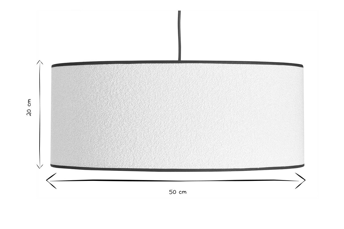 Suspension cylindrique en tissu effet laine boucl�e blanc et rabane naturelle D50 cm TRAVES