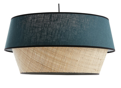 Suspension design bi-mati&egrave;re en lin bleu et rabane naturelle D45 cm SENSA