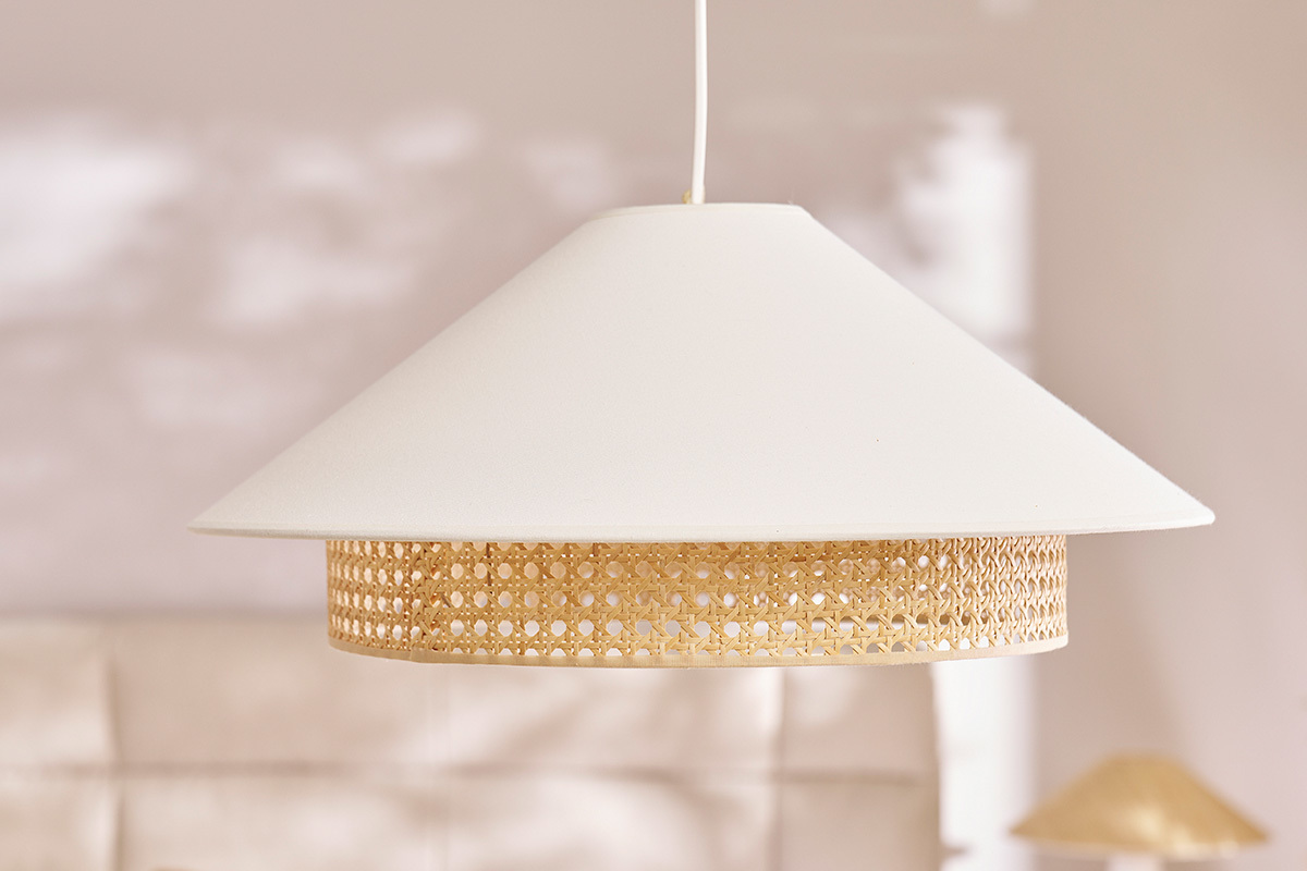 Suspension en coton �cru et cannage rotin naturel D50 cm HAIKO
