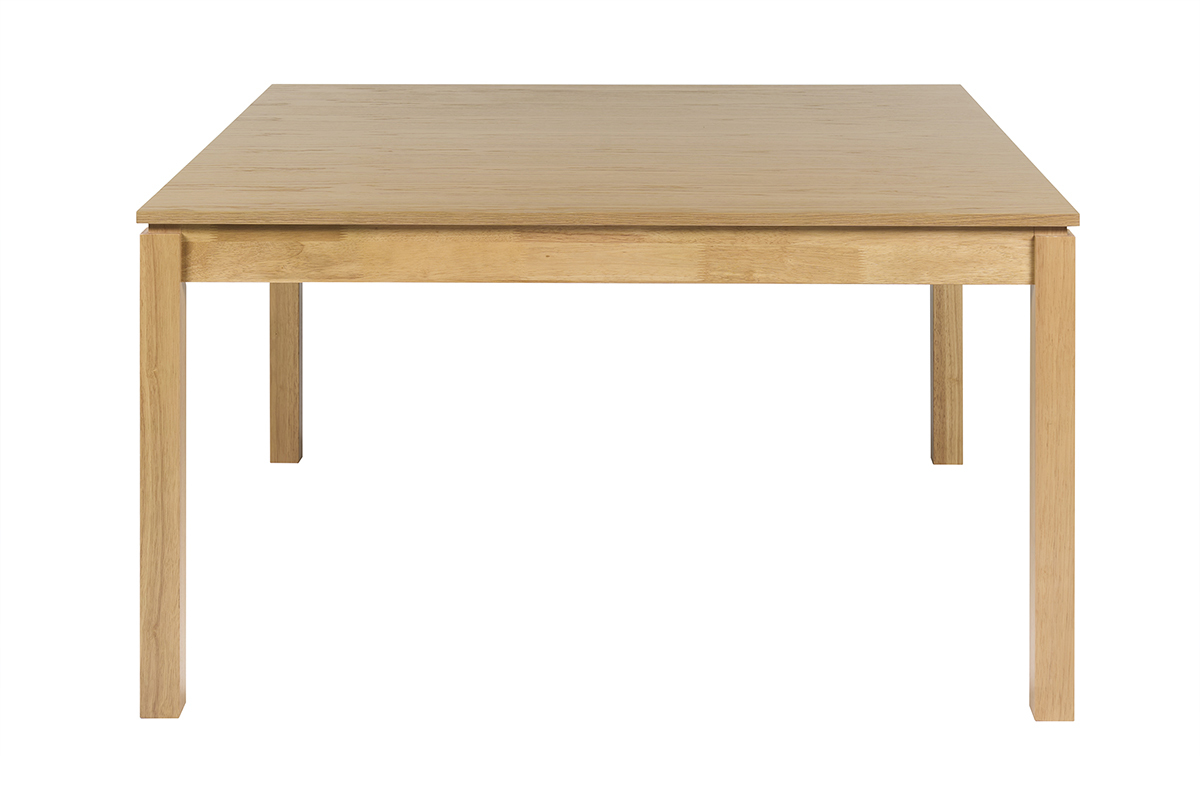 Table � manger carr�e en bois clair, vue de face.