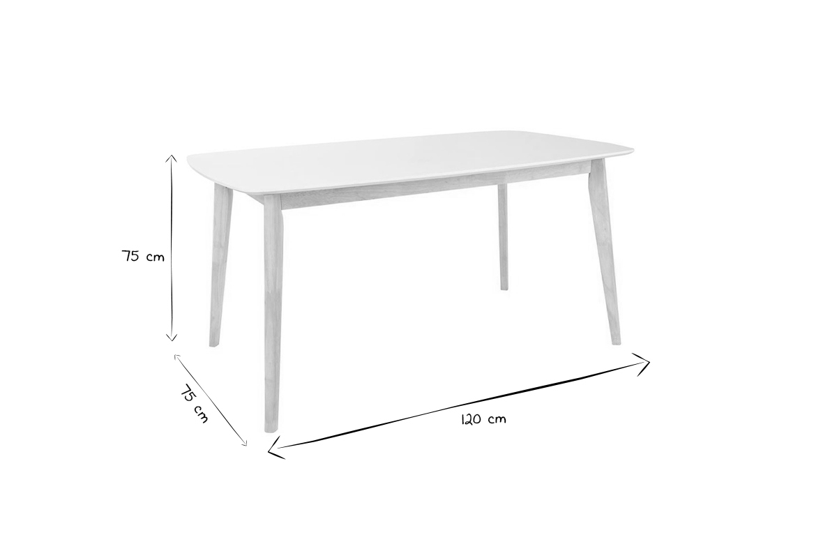 Dimensions de la table � manger LEENA en noir et blanc, 120 x 75 cm, vue de c�t�.