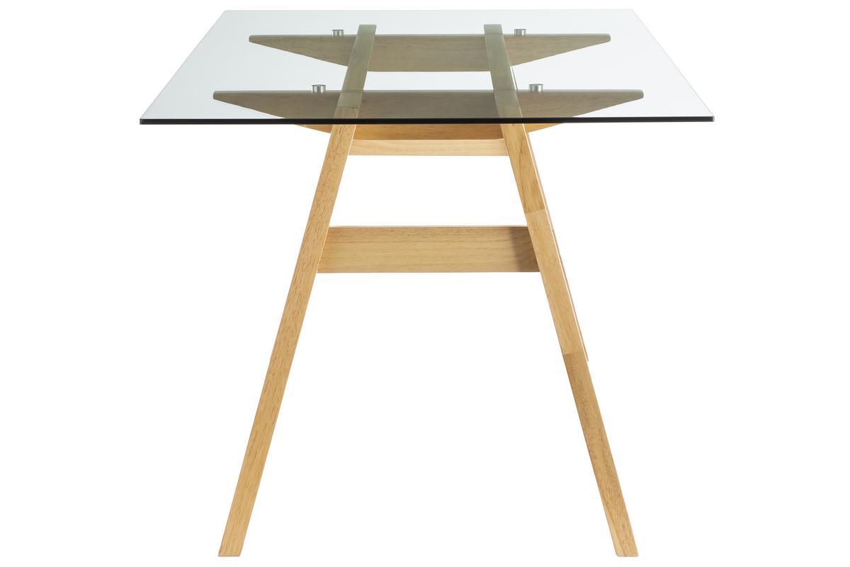 Table � manger design en verre transparent et bois clair L160 cm BACCO