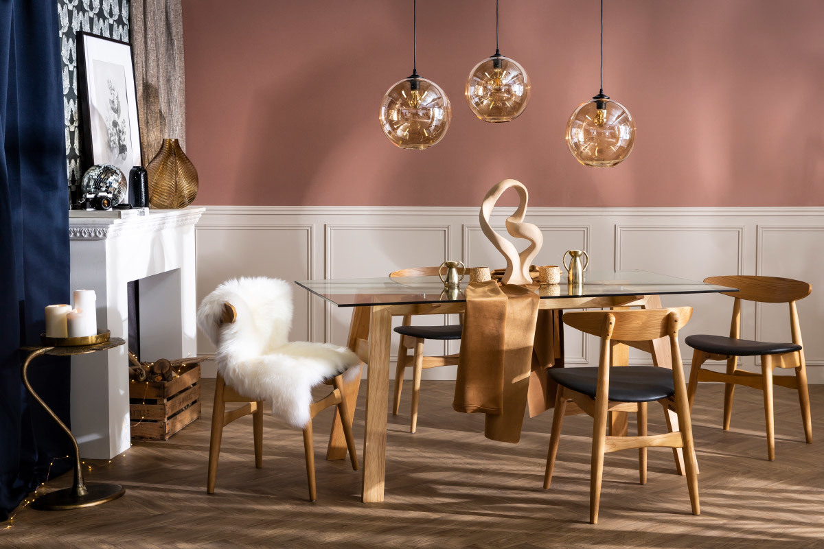 Table � manger design en verre transparent et bois clair L160 cm BACCO