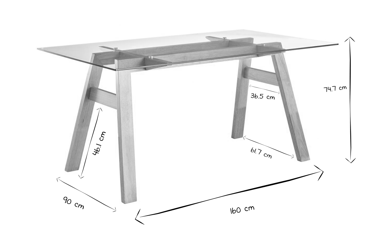 Table � manger design en verre transparent et bois clair L160 cm BACCO