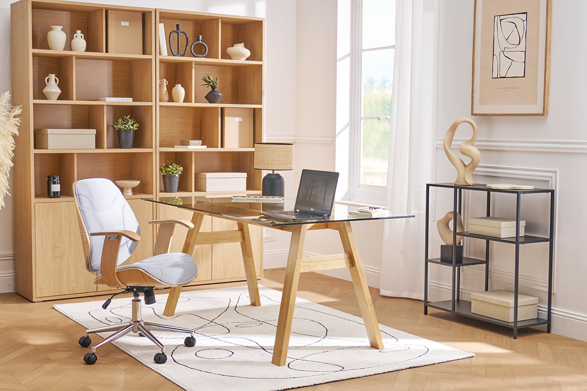Table � manger design en verre transparent et bois clair L160 cm BACCO