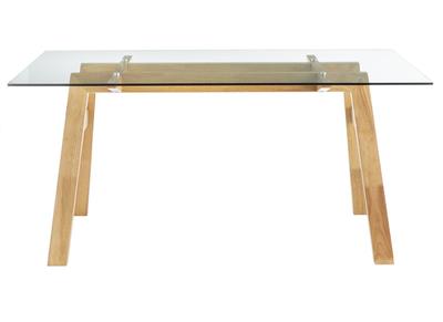 Table &agrave; manger design en verre transparent et bois clair L160 cm BACCO