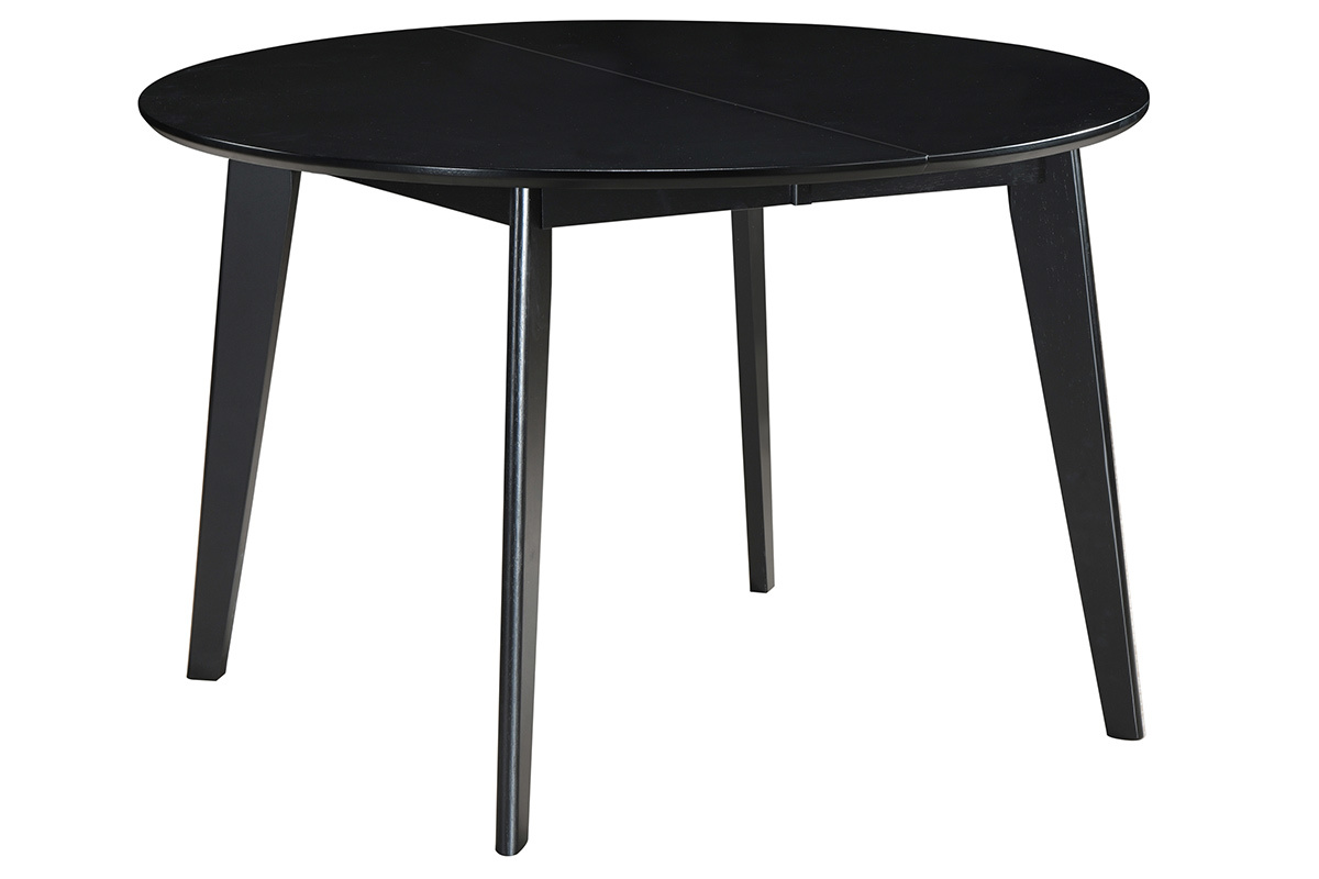 Table � manger ronde noire extensible, vue d'angle.