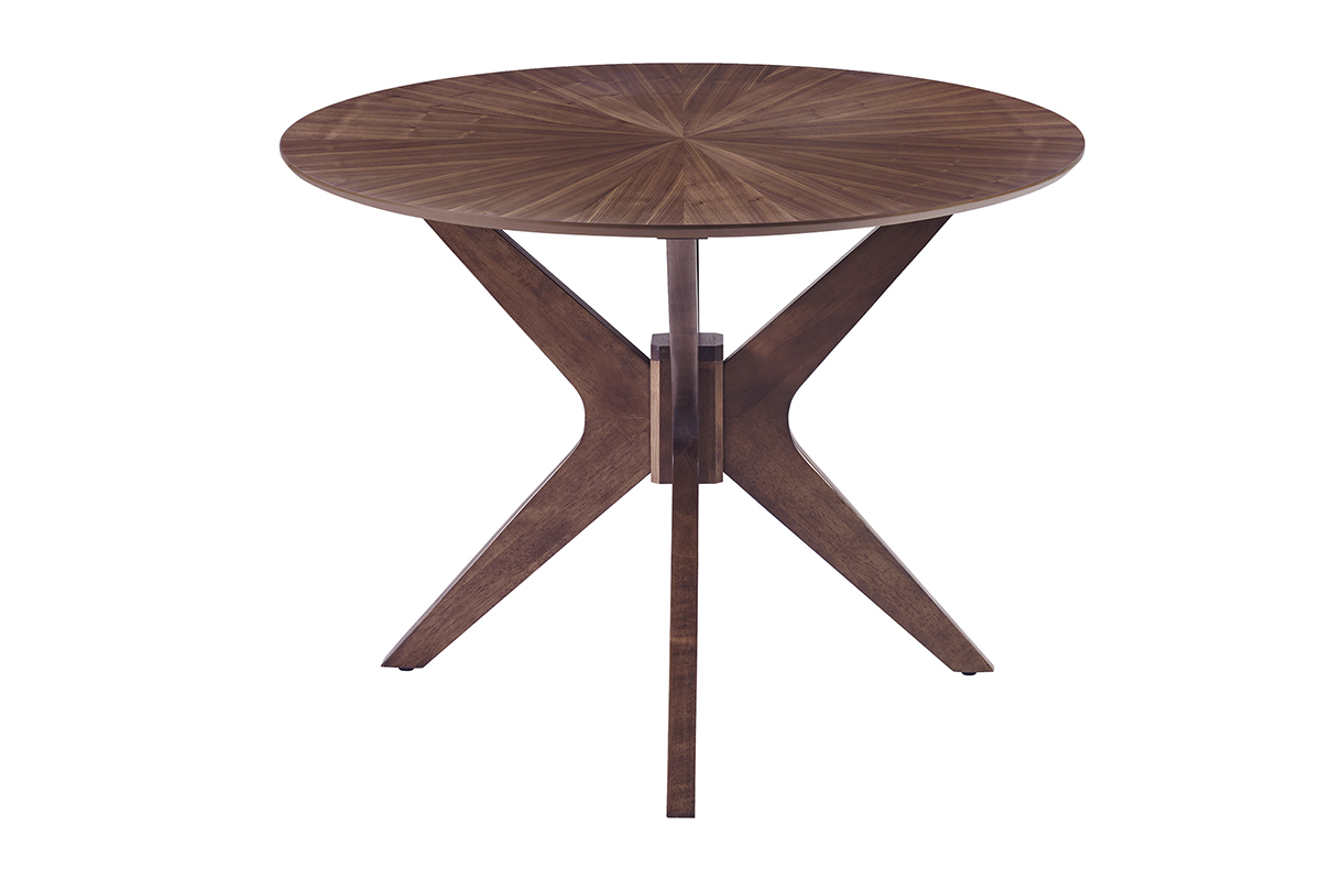 Table � manger ovale noyer avec pi�tement sculptural, vue de profil.