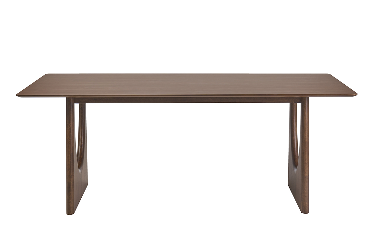 Table � manger rectangulaire en bois fonc� noyer, vue de face, dimensions L200 x P90 x H75 cm.