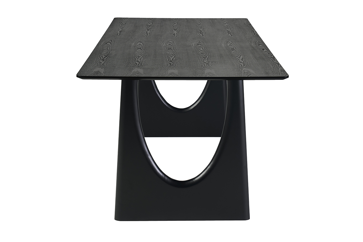 Table � manger rectangulaire noire KUALA vue de profil, plateau en placage fr�ne, pieds en bois massif.