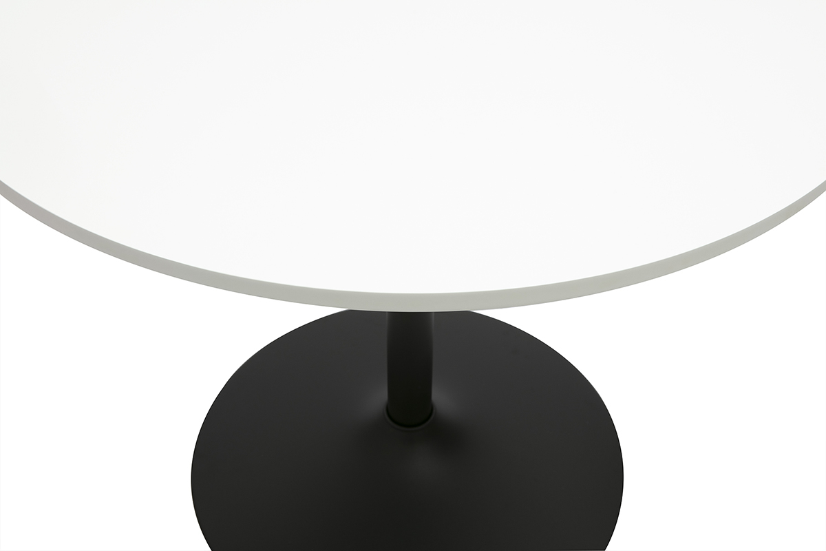 Vue de dessus de la table ronde blanche CALISTA avec pied central en m�tal noir.