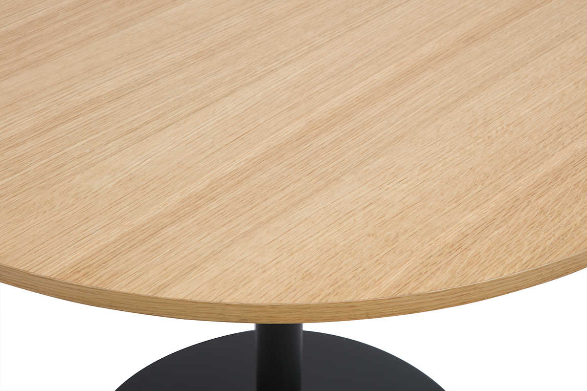 Table � manger design ronde en bois clair ch�ne et m�tal noir D90 cm CALISTA