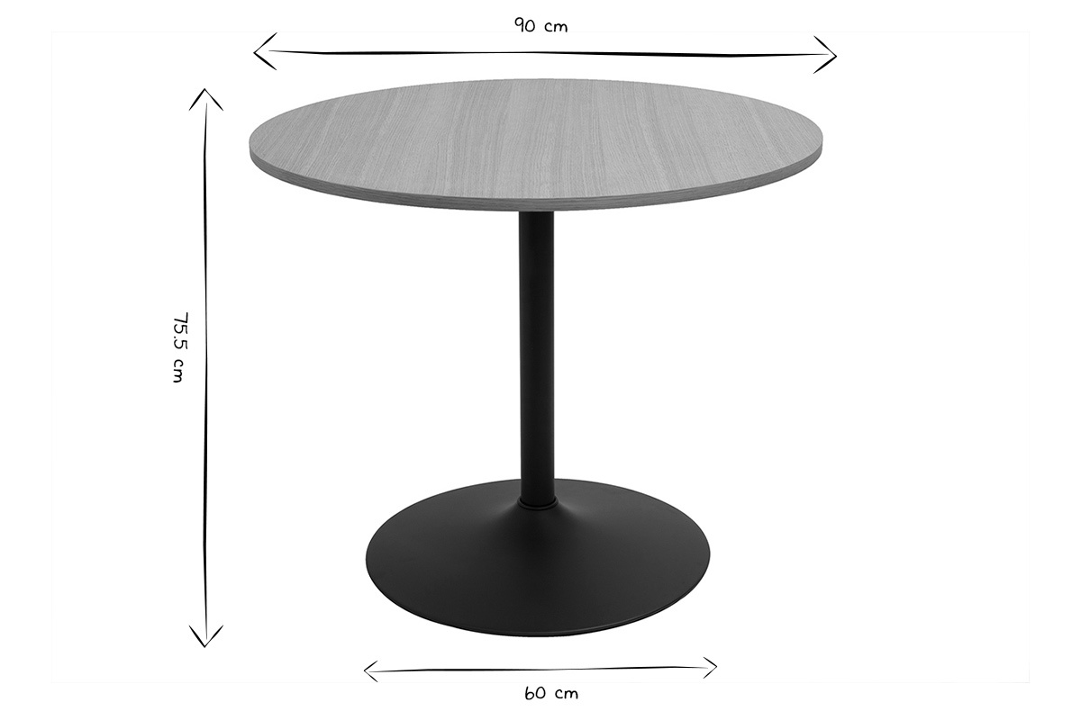 Table � manger design ronde en bois clair ch�ne et m�tal noir D90 cm CALISTA