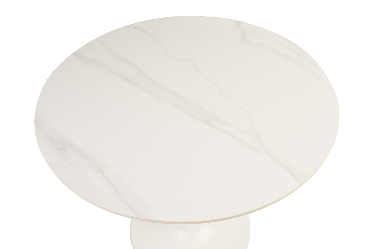 Table ronde en c�ramique blanche vue du dessus.