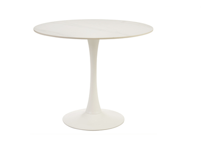 Table &agrave; manger design ronde en c&eacute;ramique blanche et m&eacute;tal D90 cm MALOU