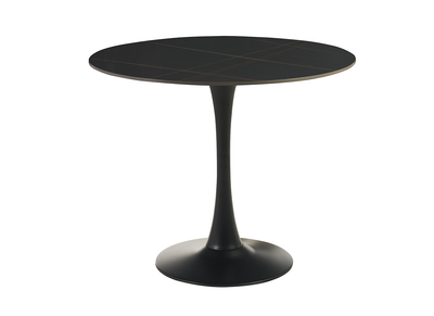 Table &agrave; manger design ronde en c&eacute;ramique noire et m&eacute;tal D90 cm MALOU