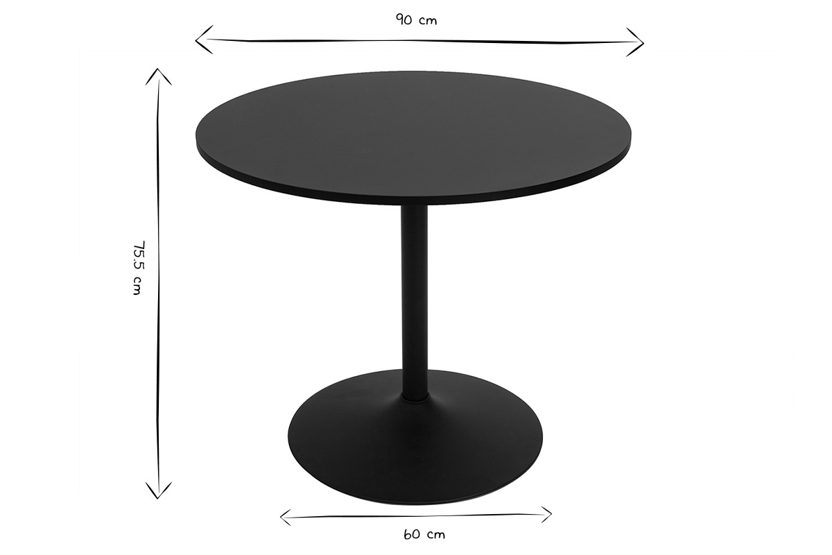 Table � manger design ronde noire D90 cm CALISTA