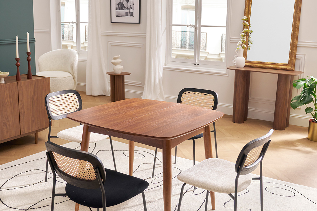 Table � manger extensible carr�e en bois fonc� L90-130 cm NORDECO