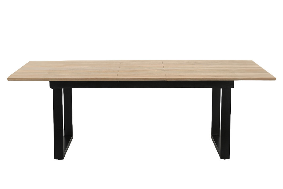 Table � manger extensible en bois clair manguier massif et m�tal noir, vue de face