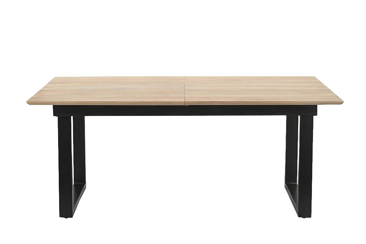 Table � manger extensible en bois clair manguier massif et m�tal noir, vue de face