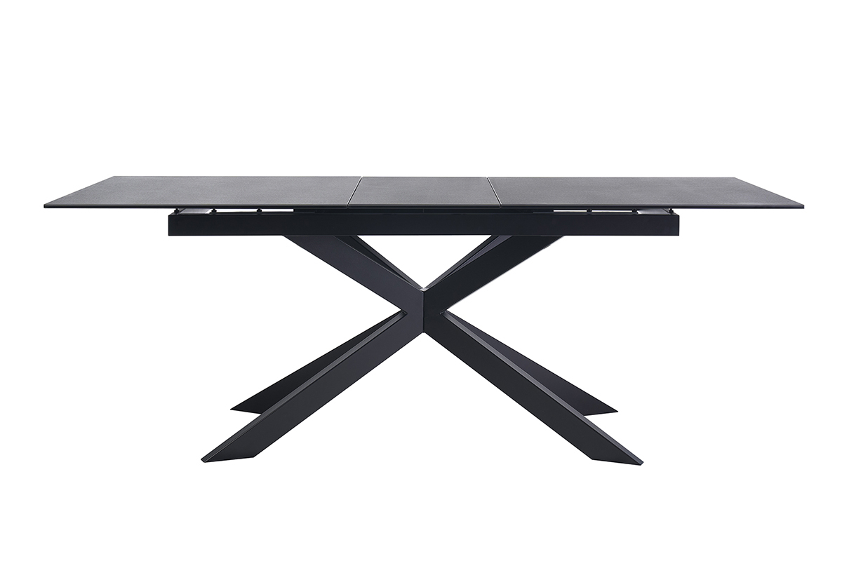 Table � manger extensible en c�ramique noire et m�tal, vue de face