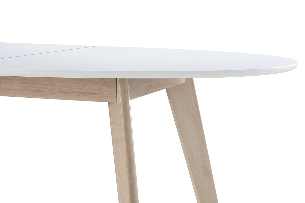 Table � manger extensible ovale blanche et bois clair L150-200 cm LEENA