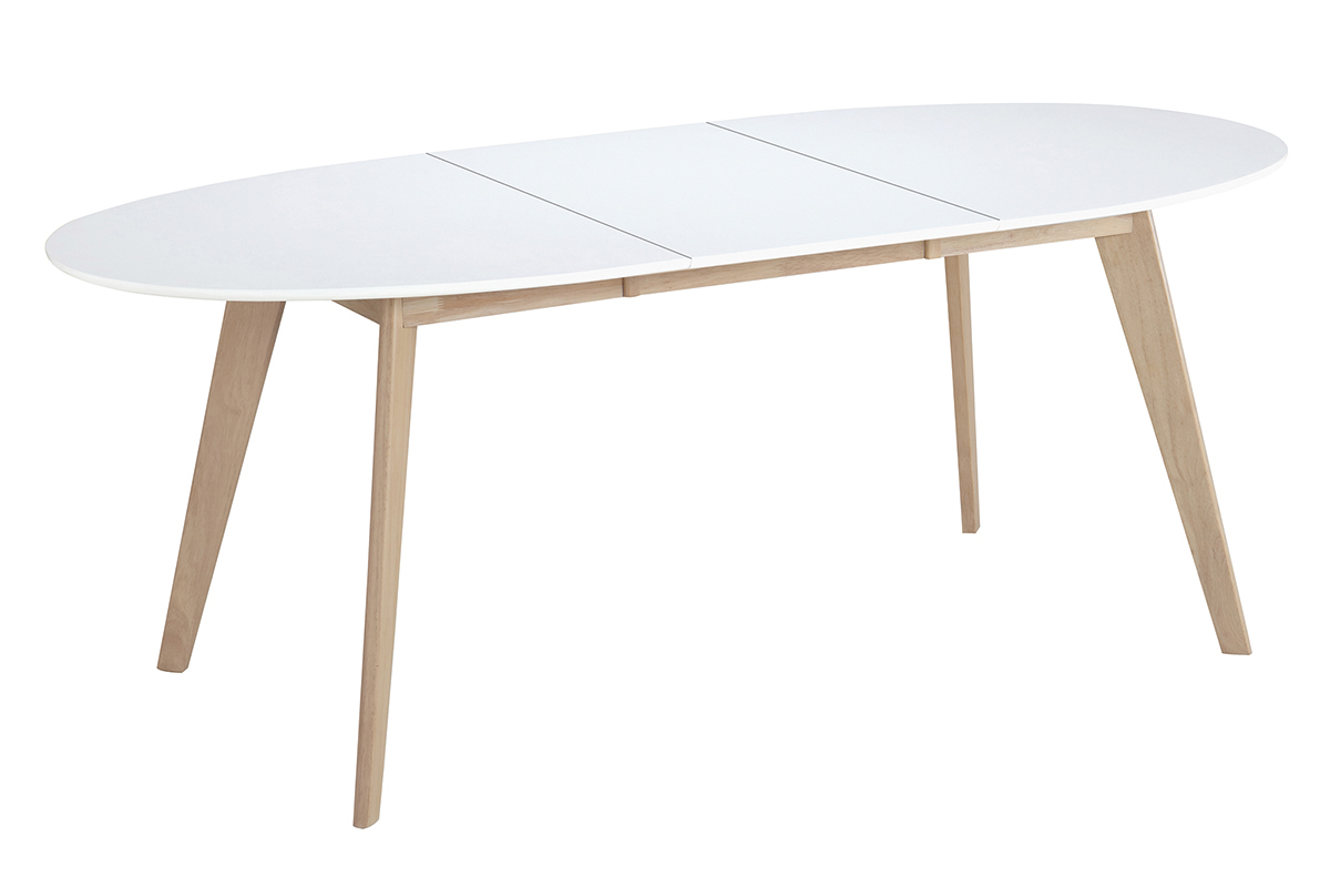 Table � manger extensible ovale blanche et bois clair L150-200 cm LEENA