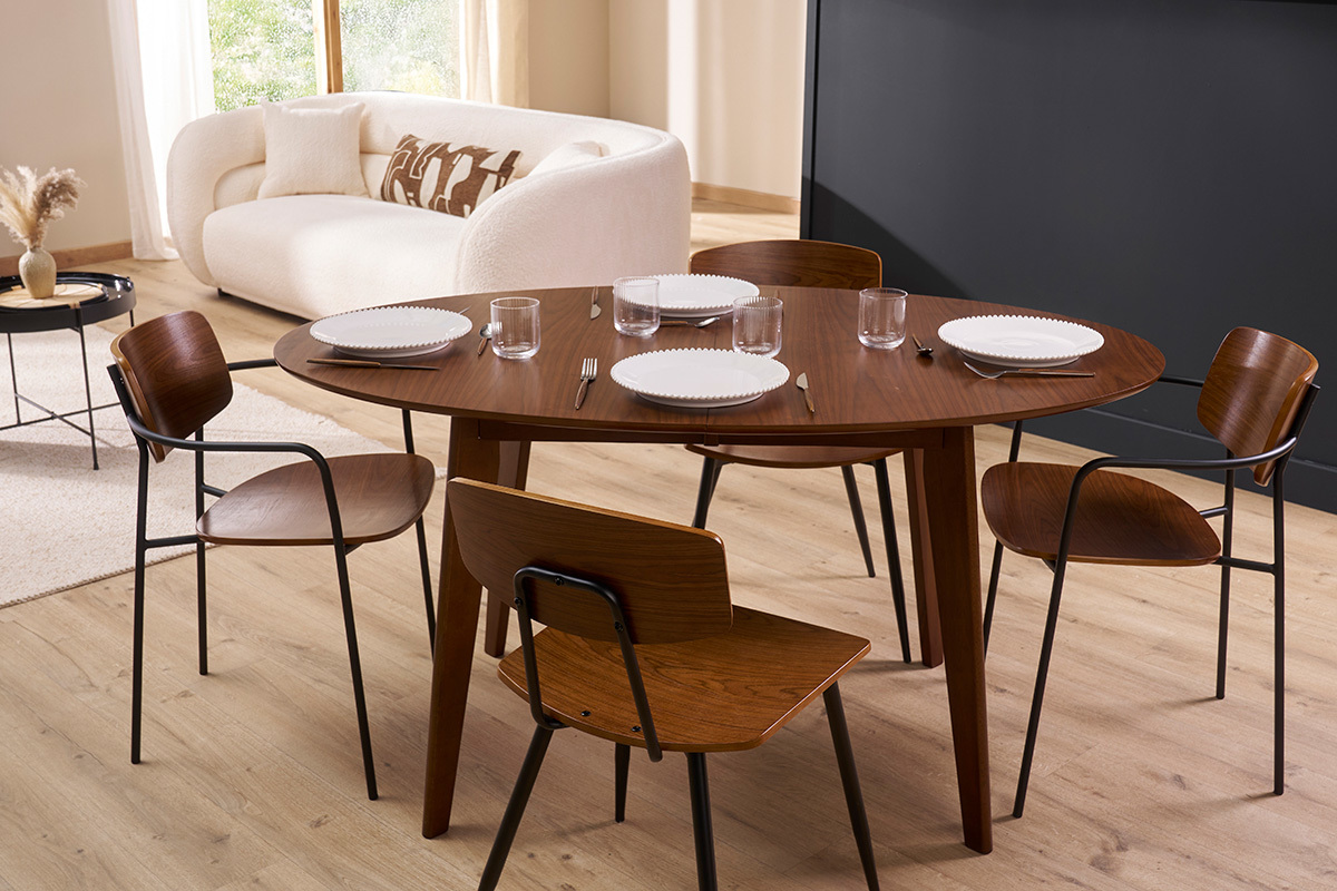 Table � manger extensible ovale en bois fonc� L150-200 MARIK