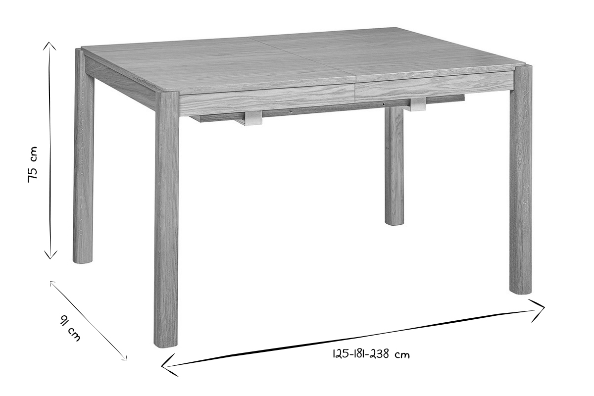 Table � manger extensible rallonges int�gr�es en bois clair ch�ne rectangulaire L125-238 cm AGALI