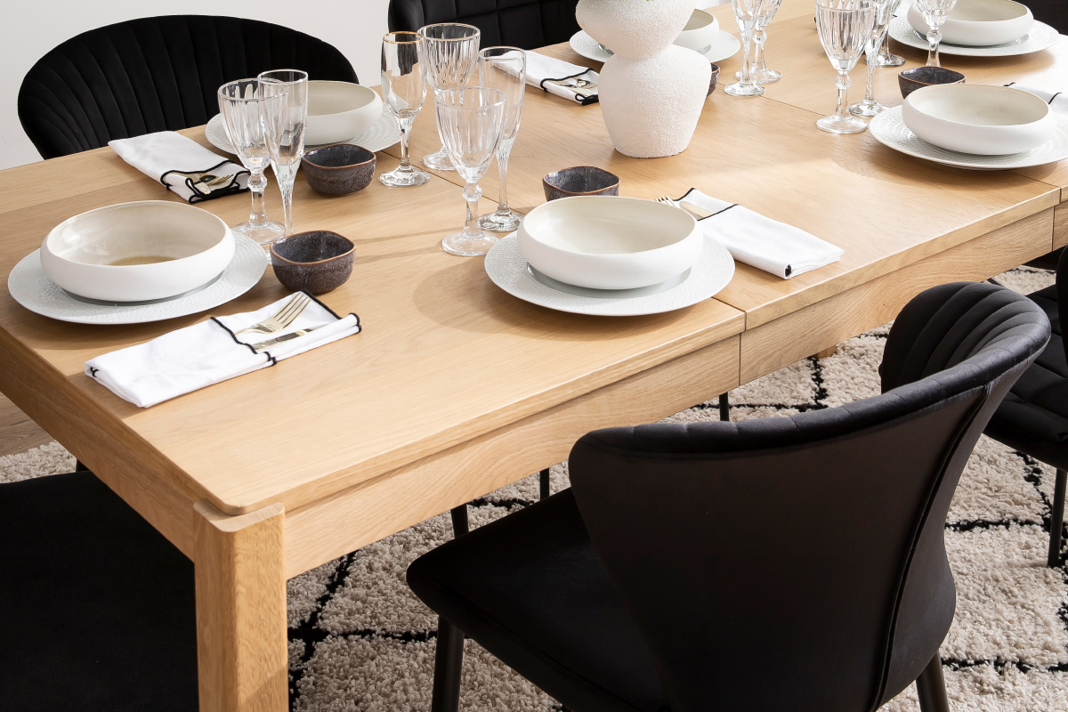 Table � manger extensible rallonges int�gr�es en bois clair ch�ne rectangulaire L125-238 cm AGALI