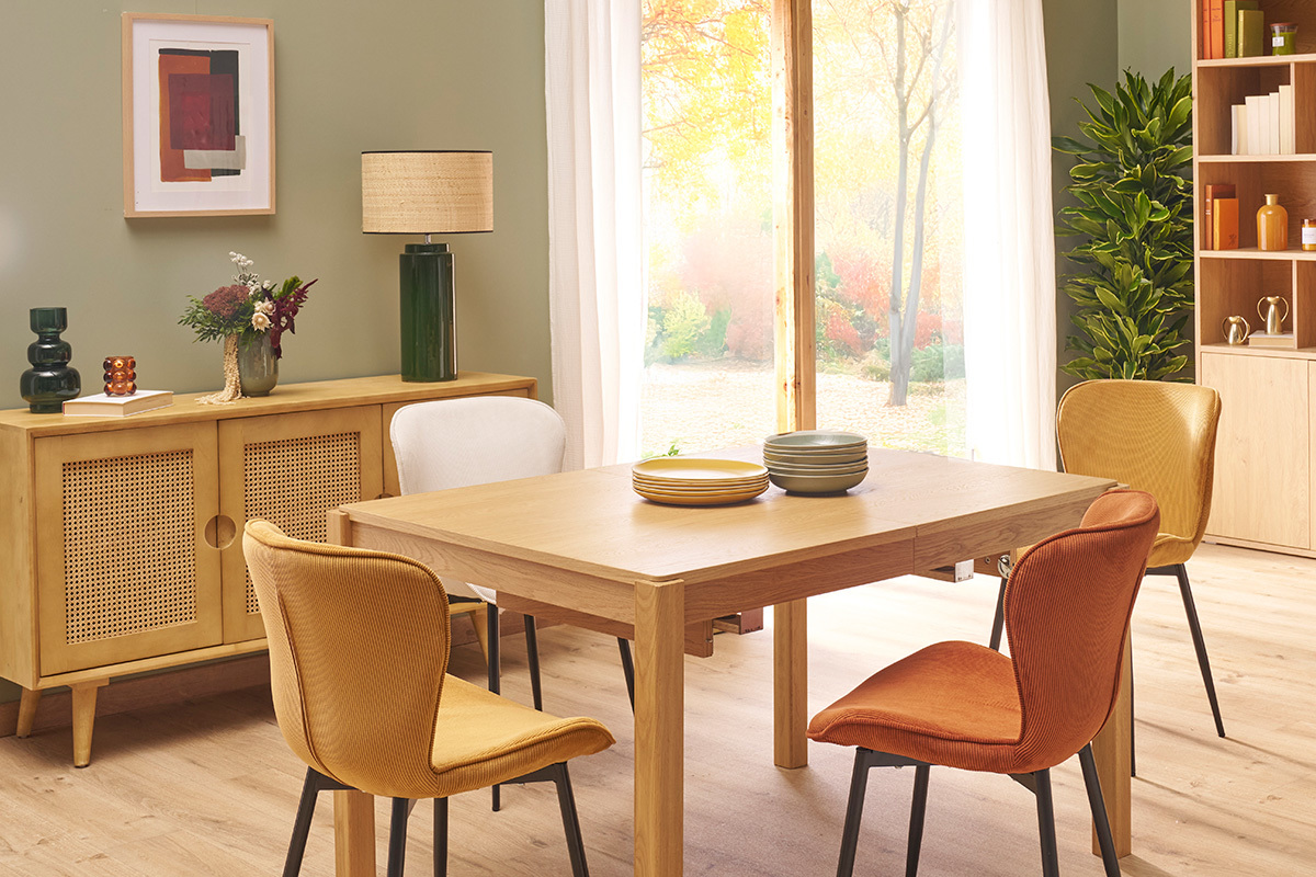 Table � manger extensible rallonges int�gr�es en bois clair ch�ne rectangulaire L125-238 cm AGALI