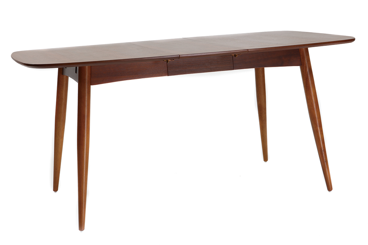 Table � manger extensible rectangulaire en bois fonc� L130-160 cm NORDECO vue de 3/4