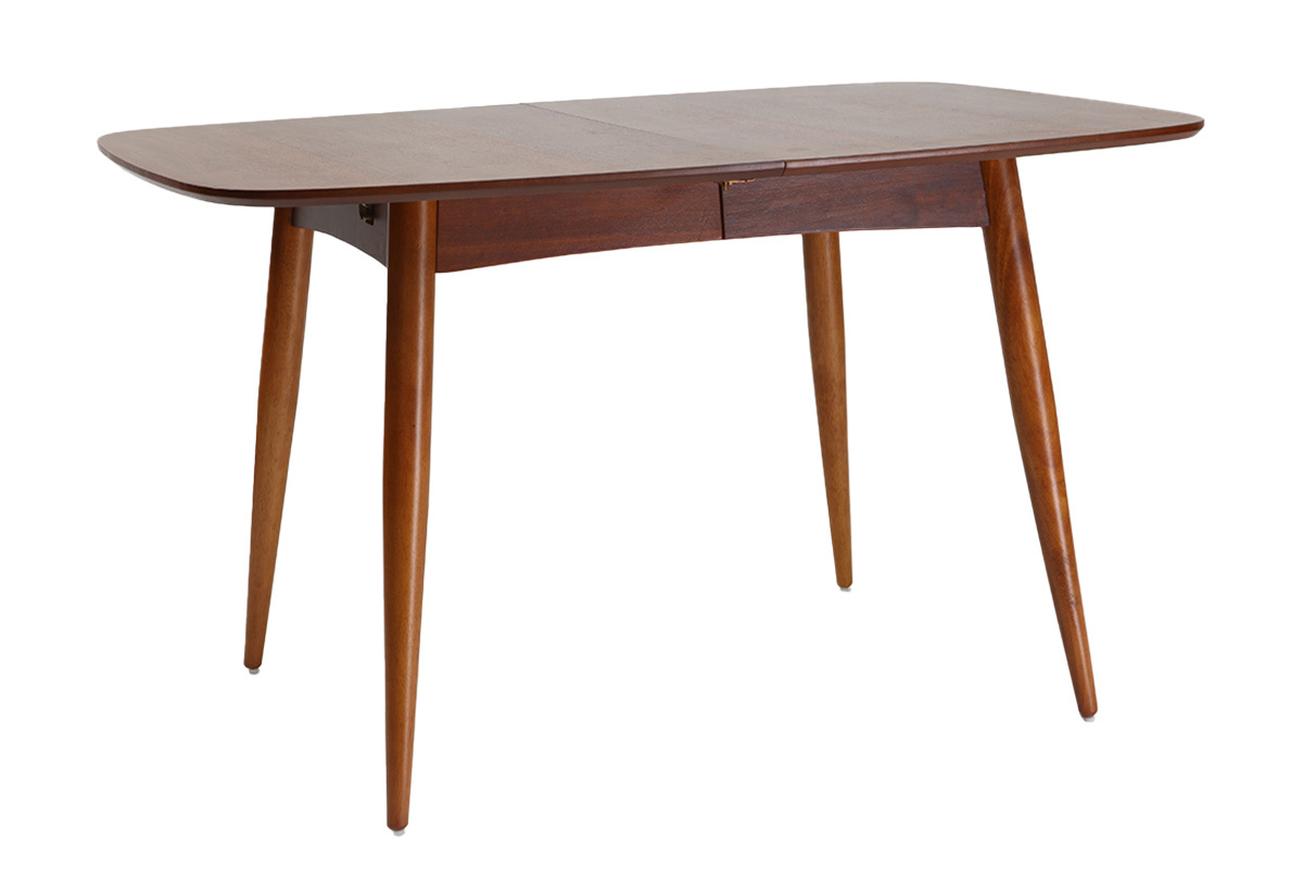 Table � manger extensible rectangulaire en bois fonc�, vue de 3/4, L130-160 cm NORDECO