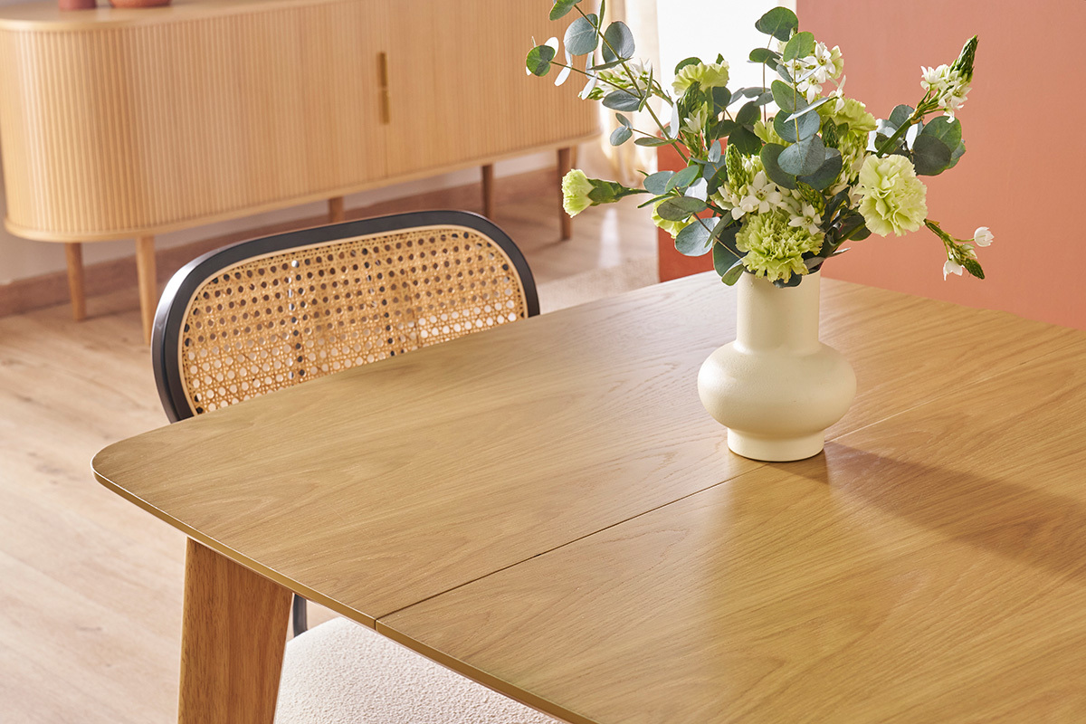 Table � manger extensible scandinave carr�e placage ch�ne L90-130 cm LEENA