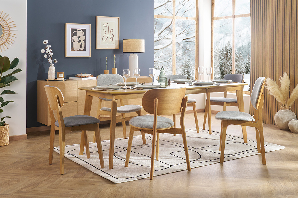 Table � manger extensible scandinave en bois clair L150-200 LEENA